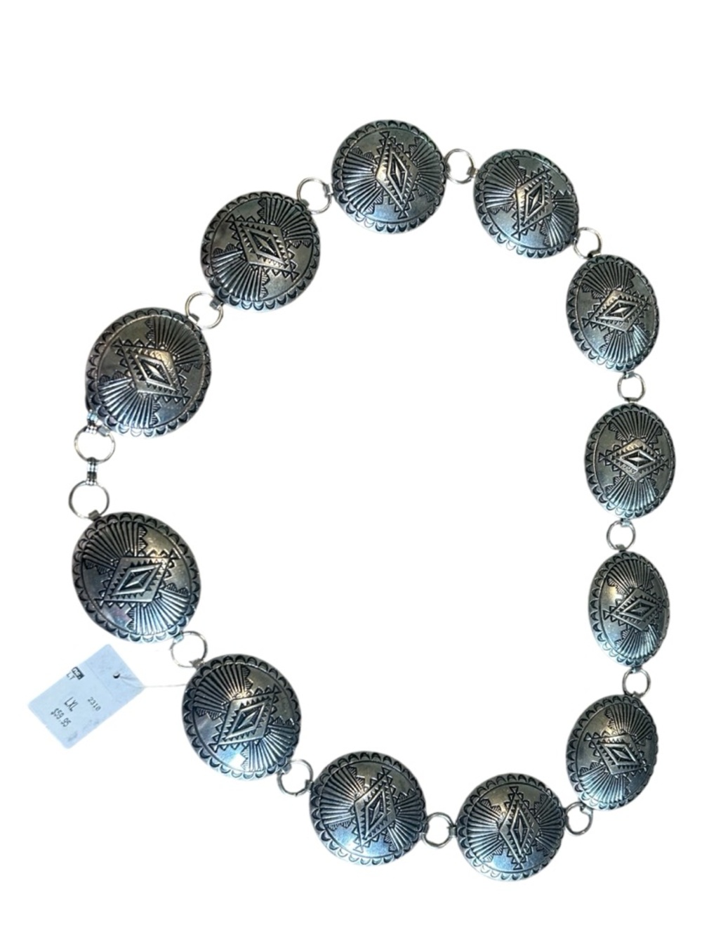 Western Silver Concho Chain Belt Oval Disc Adjustable L/XL NWT - Picture 2 of 10